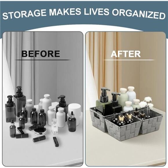 Woven Storage Baskets Set of 8 Grey Organizer Bins for Closet Shelf Office - Picture 5 of 8